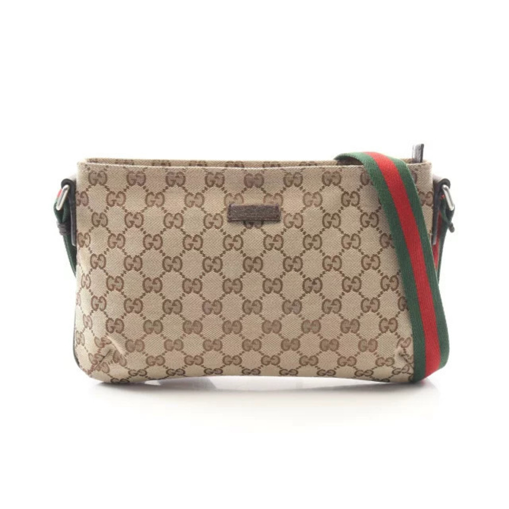 Gucci GG Canvas Sherry Shoulder Bag Leather Beige Cream Brown